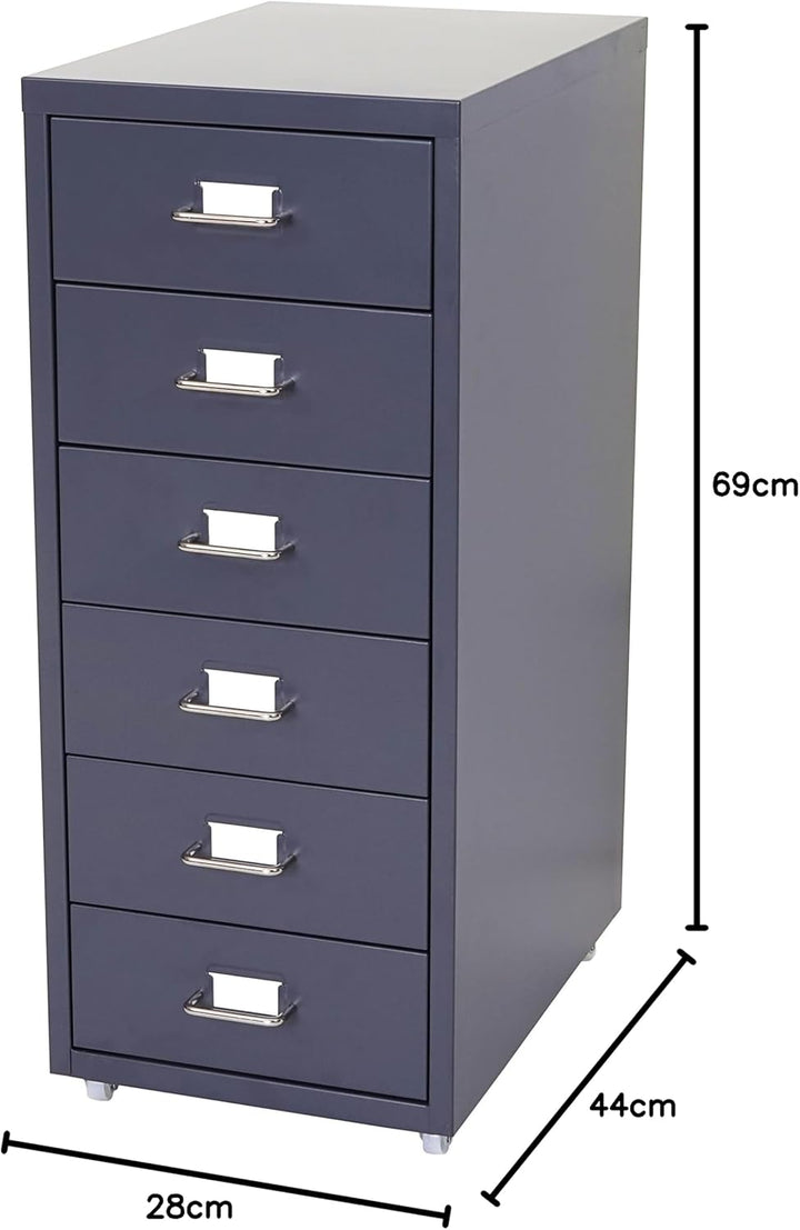Mendler Rollcontainer Boston T851, Schubladenschrank Stahlschrank, 69x28x41cm 6 Schubladen - dunkelg
