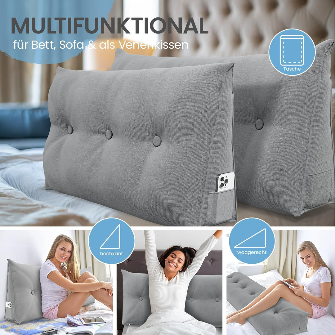 maxVitalis Rückenkissen, Keilkissen für Bett und Sofa geeignet, Lendenkissen, dreieckiges Lesekissen
