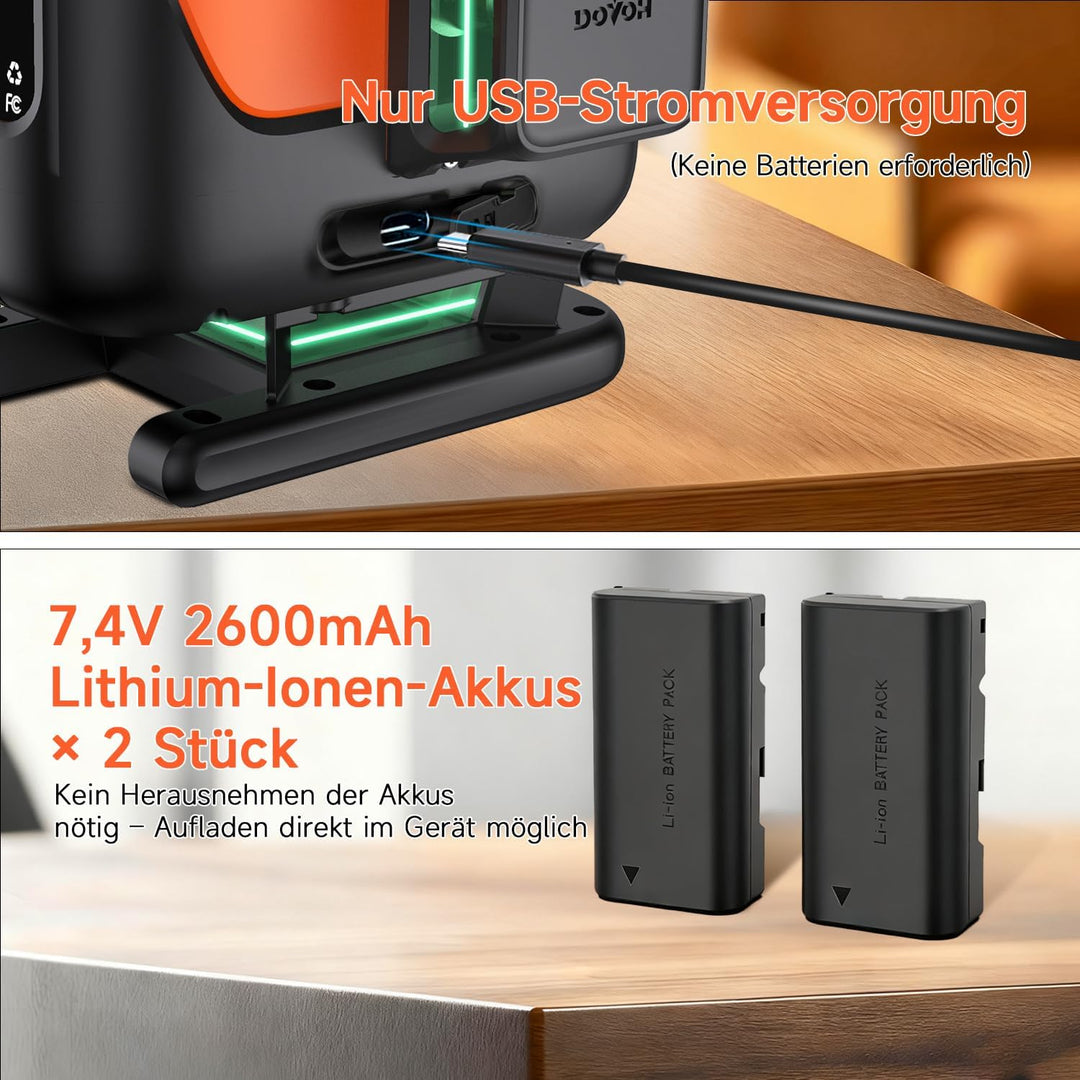 4D Kreuzlinienlaser mit Stativ, DOVOH 360° Selbstnivellierender Grüner Laser, Dual-Akkus, Klass Ⅱ, H