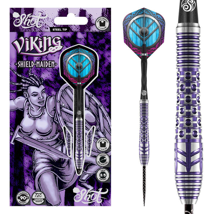 Shot! Darts Viking Shield Maiden 90% Tungsten Pro Throwing Darts Steel Tip Set, Professional – Made