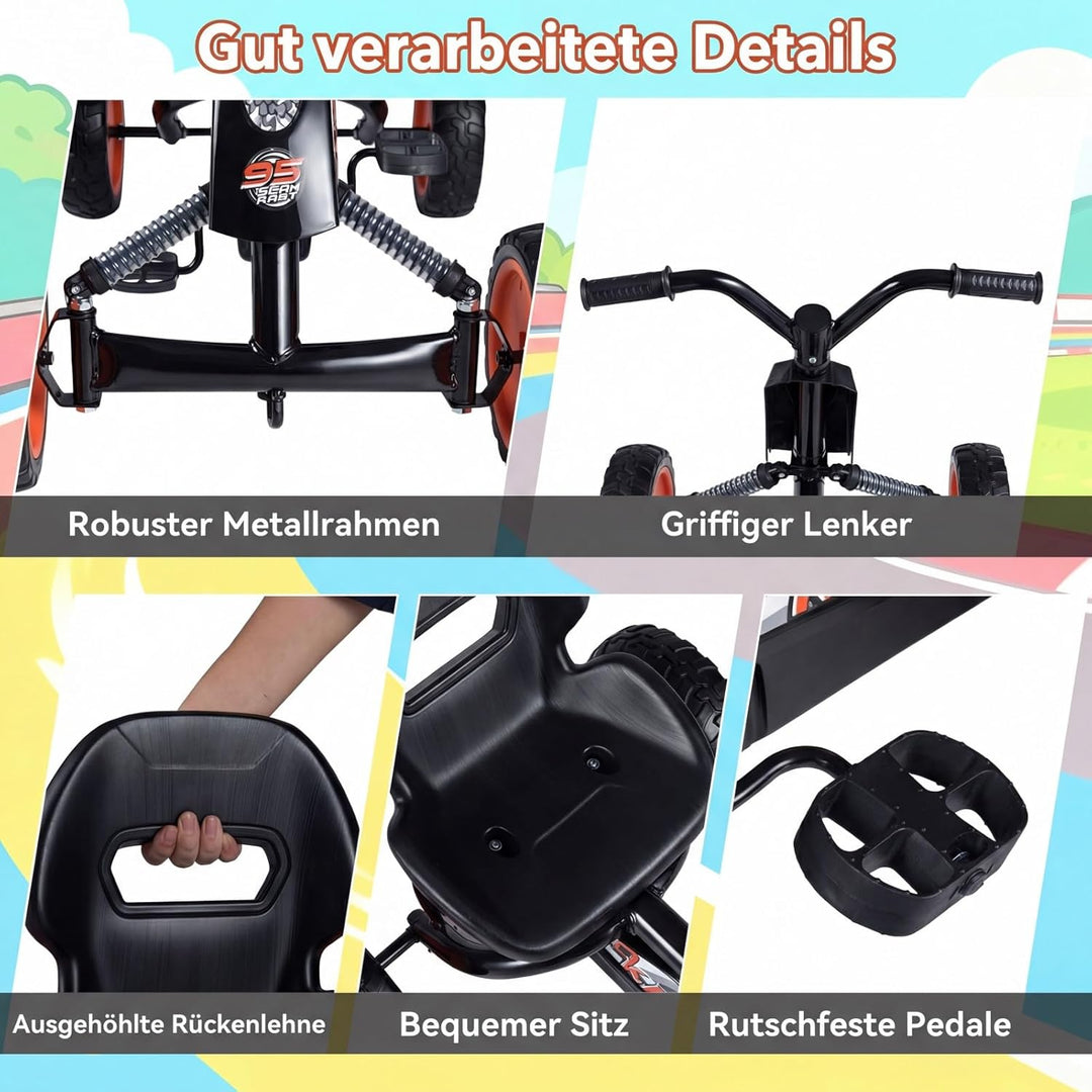 DREAMADE Kinder Go Kart, Gokart mit einstellbarem Sitz & Rückenlehne, Tretfahrzeug mit Vorwärts- & R
