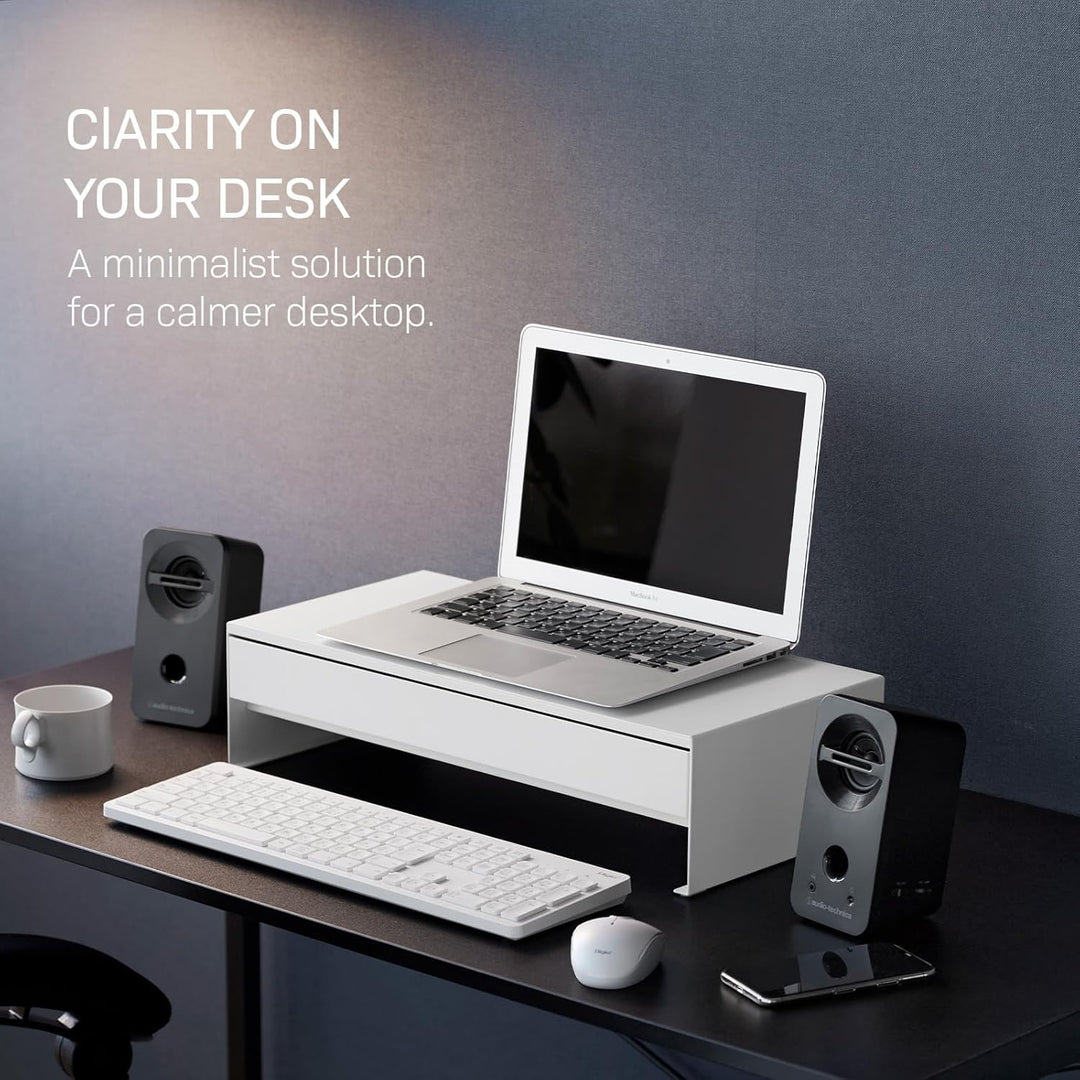 YAMAZAKI 10187 TOWER Monitorständer mit Schublade, weiss, Stahl / Magnet / Polypropylene / Silikon /