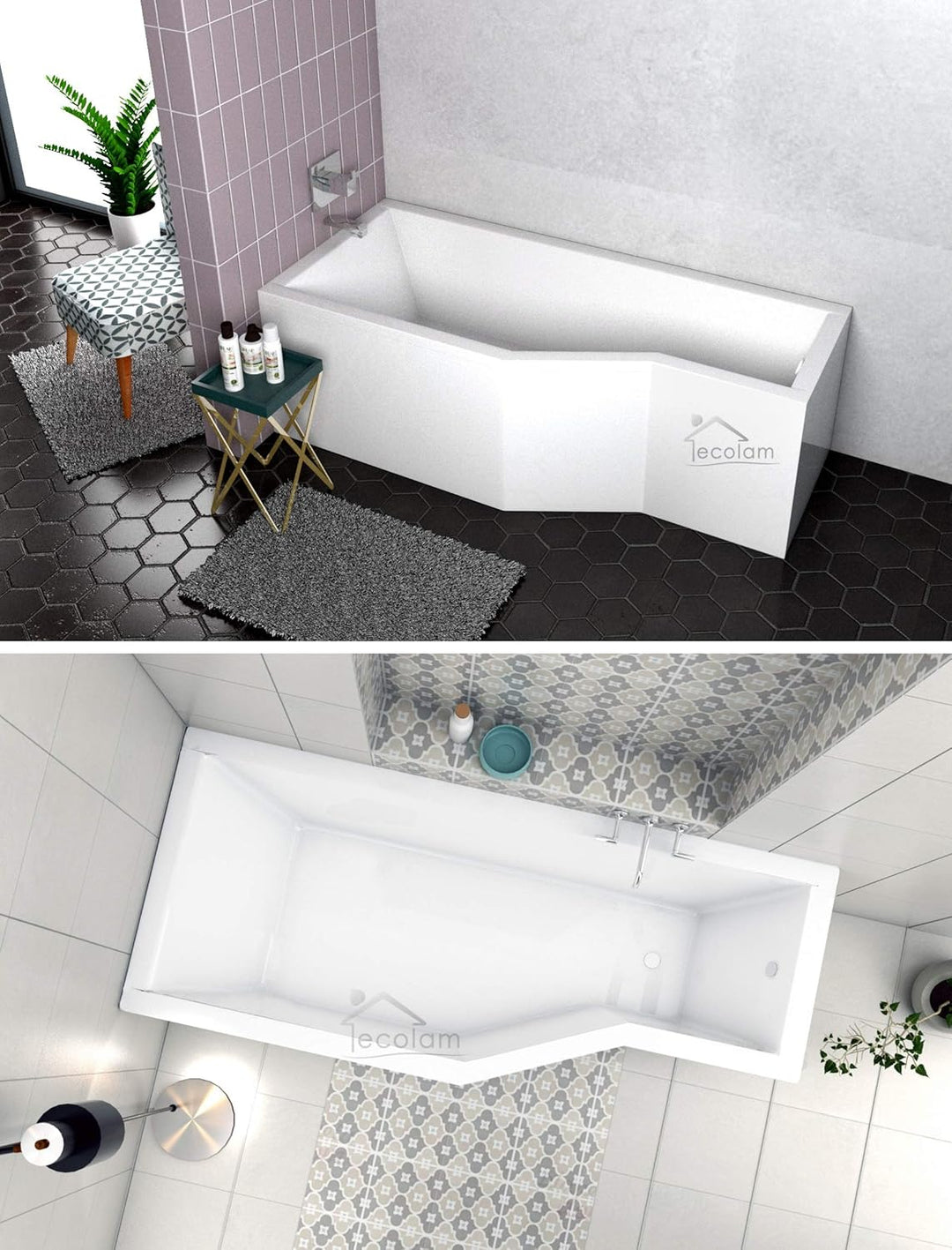 ECOLAM Duschbadewanne Set Badewanne + Badewannenabtrennung Duschwand Eckbadewanne Integra 150x75 cm