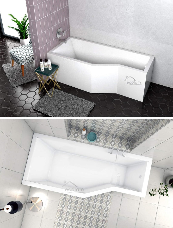 ECOLAM Duschbadewanne Set Badewanne + Badewannenabtrennung Duschwand Eckbadewanne Integra 150x75 cm