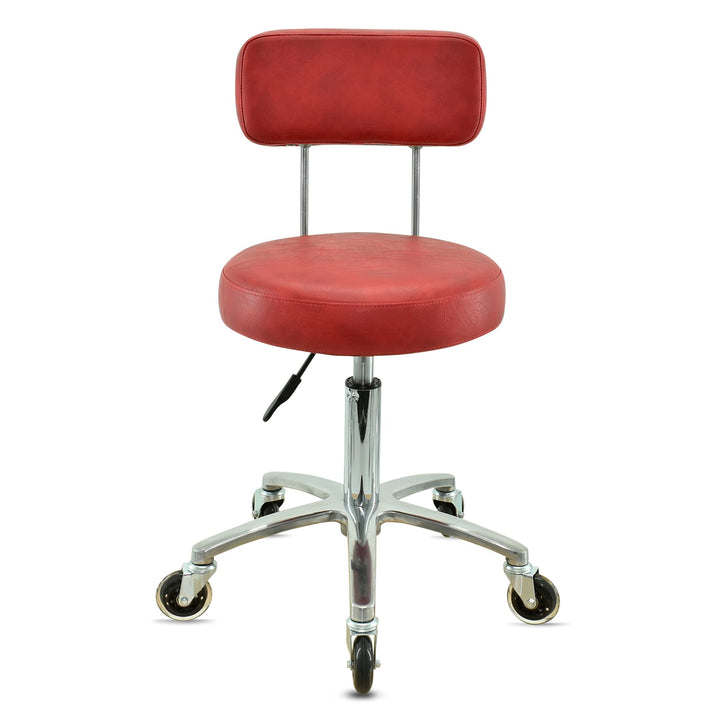 Premium Rollhocker mit Lehne in Rot - Höhenverstellbar von 50 bis 65 cm - Rundsitz - Drehhocker Arbe