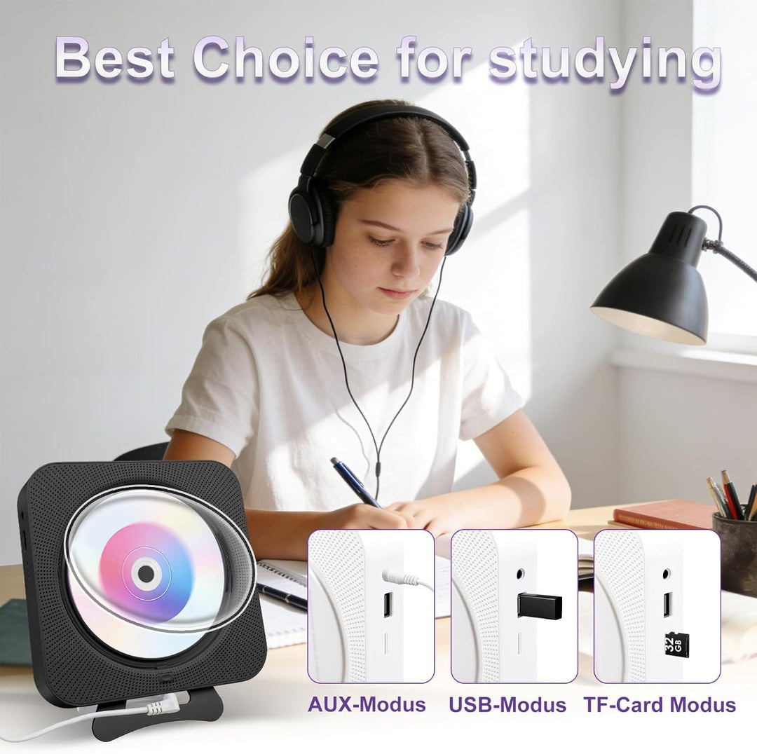 Tragbarer Desktop-CD-Player mit mit Staubschutz – Wandmontierbarer CD Player Bluetooth Eingebaute Do