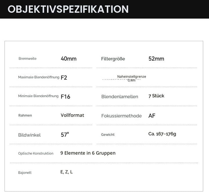 TTARTISAN AF 40mm F2 Kameraobjektiv Vollformat Autofokus Leichtes Walk-around-Objektiv (für Sony E),
