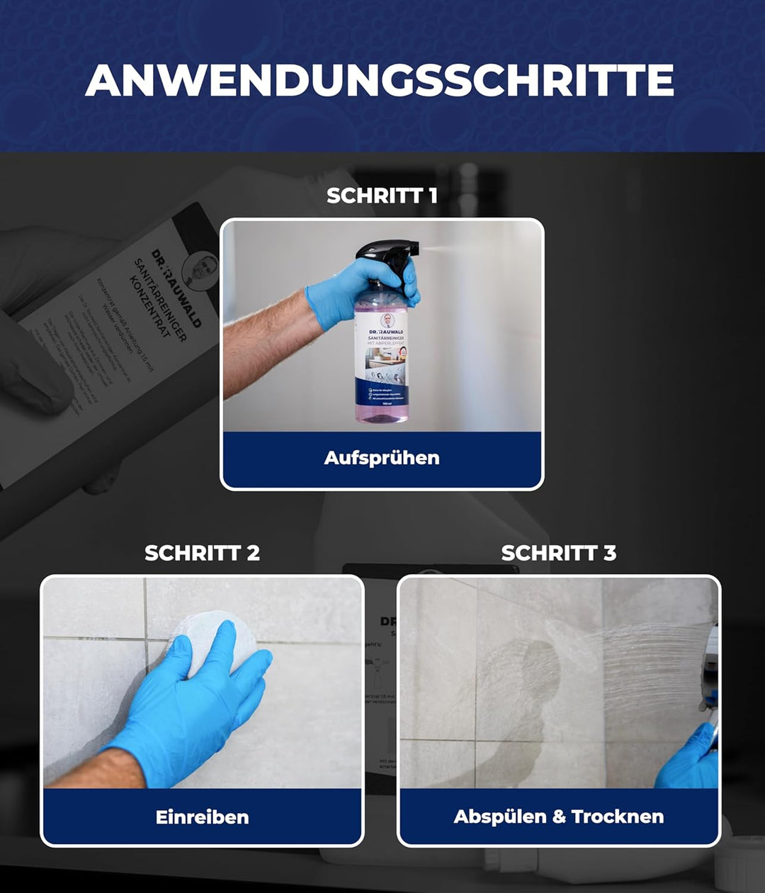 Dr. Rauwald Premium Sanitärreiniger mit Abperleffekt 3x [750ml] – Extra Stark gegen Kalk & Schmutz –