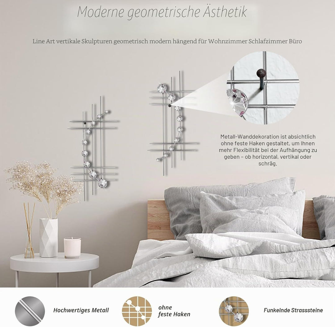 ZEXUIRU Wandskulptur aus Metall, glitzernd, Kristall, Wanddekoration, Strass, Diamant, Eisen, abstra