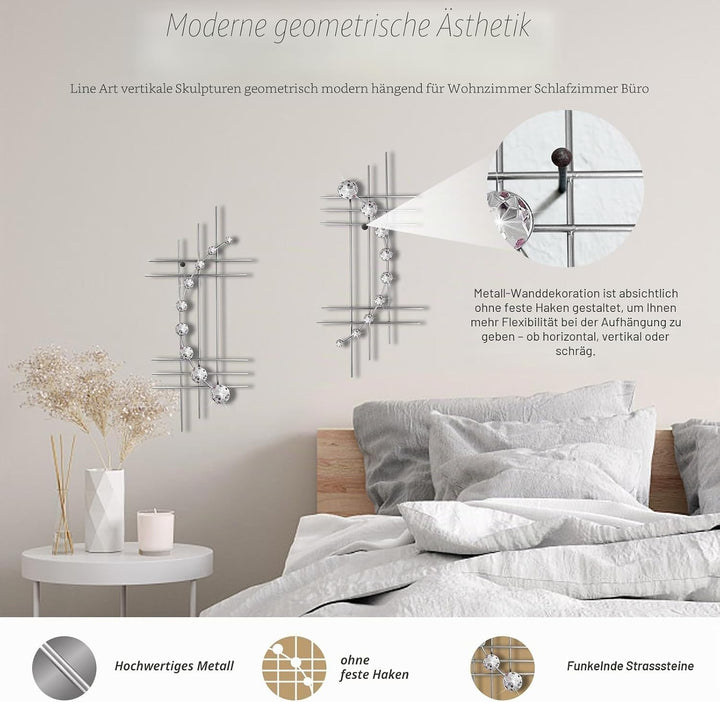 ZEXUIRU Wandskulptur aus Metall, glitzernd, Kristall, Wanddekoration, Strass, Diamant, Eisen, abstra