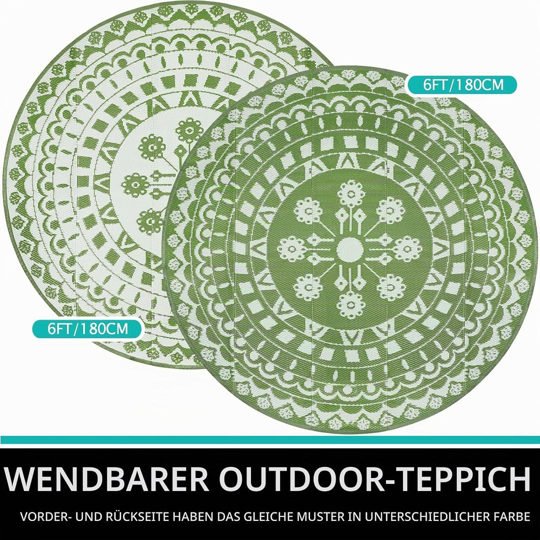 Capslpad Rund Aussenterrasse Teppich ∅180cm Wende Picknickmatte Wasserdichter Kunststoff-Strohteppic