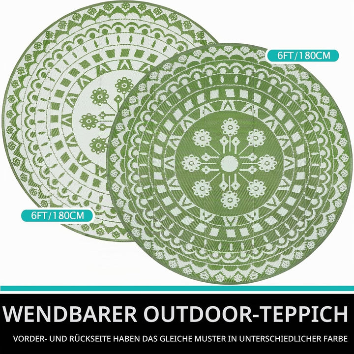 Capslpad Rund Aussenterrasse Teppich ∅180cm Wende Picknickmatte Wasserdichter Kunststoff-Strohteppic
