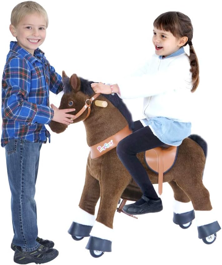 PonyCycle Offizielle Klassisch Modell U Reiten auf Pferd Spielzeug Plüsch Lauftier Dunkelbraunes Pfe