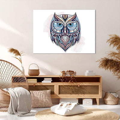 Bilder auf Leinwand 100x70cm Leinwandbild Owl aztekische Tierwelt Grafik Gross Wanddeko Bild Schlafz