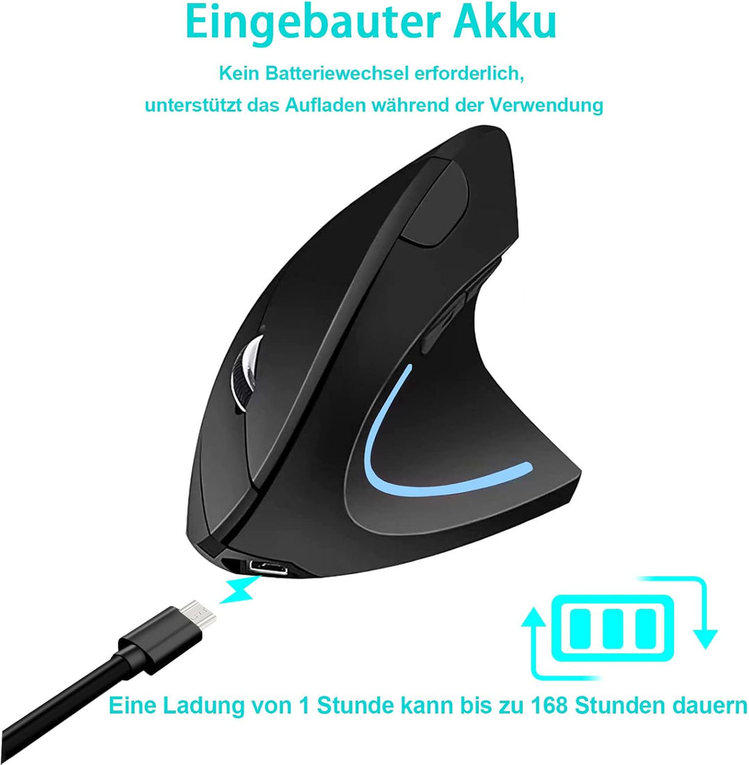 Ergonomische Maus Kabellos Bluetooth Wiederaufladbare Vertikale Funk Maus (2,4 GHz+BT5.1) Modus mit