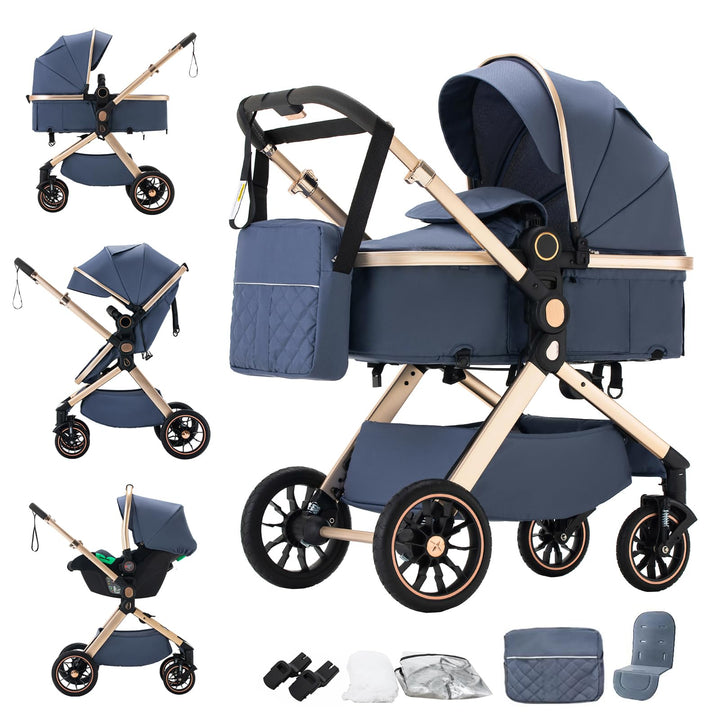 Shineey Kinderwagen 3 in 1,Puppenwagen Mit Babyschale Höhenverstellbarer Buggy Komplettset,KombiKind