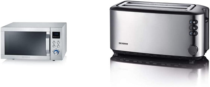 SEVERIN MW 7751 2-in-1 Mikrowelle (800 W) edelstahl/schwarz & Automatik-Langschlitztoaster, Toaster