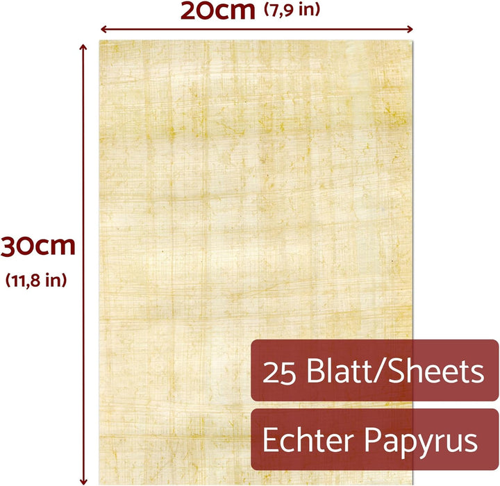 Papyrusblätter 25 Blatt Natur Papyrus 30x20cm aus Ägypten für Schulen, Kunst-Unterricht Papyrusrolle