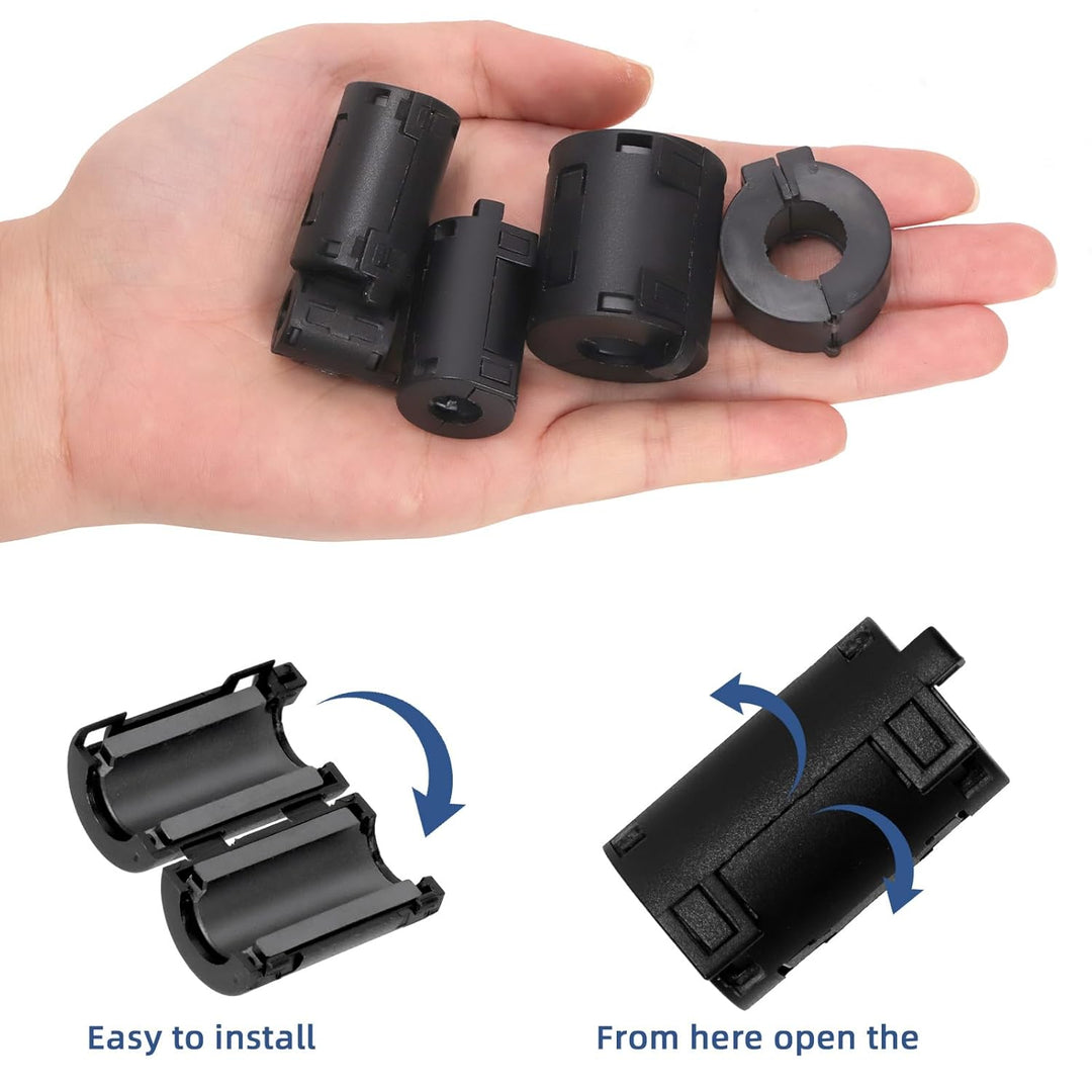 Glarks 22pcs ID 7/9/11/13MM Clip-on Ferrit Ring Core Set, enthält 18pcs schwarze RFI EMI Geräuschdäm