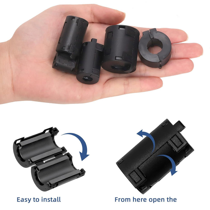 Glarks 22pcs ID 7/9/11/13MM Clip-on Ferrit Ring Core Set, enthält 18pcs schwarze RFI EMI Geräuschdäm