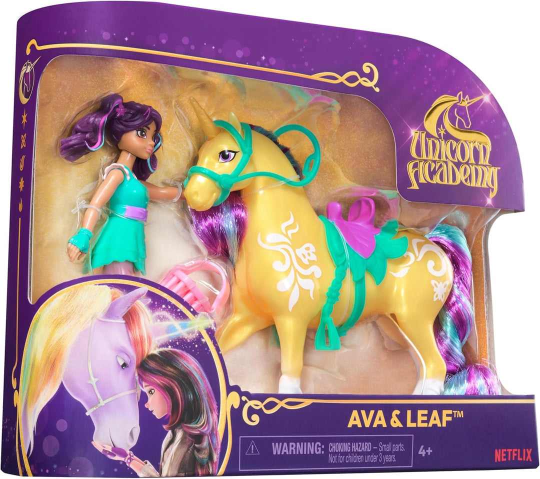 Unicorn Academy AVA und Einhorn Leaf Set - ca. 12 cm grosse Originalfiguren zur beliebten Netflix Se