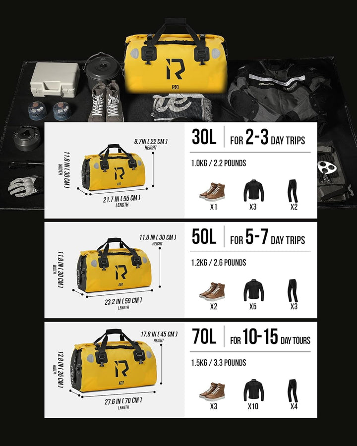 BORLENI Motorrad Hecktasche Gepäckrolle wasserdicht 50L – Premium Motorradtasche mit Rolltop, Reflek