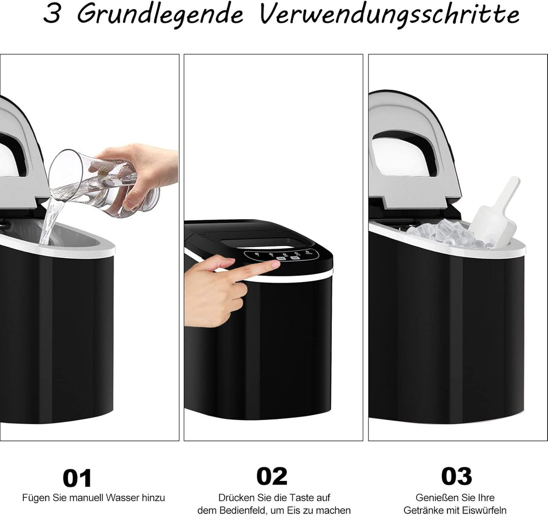 RELAX4LIFE Eiswürfelmaschine, Eismaschine mit Eiswürfelschaufel & Eiskorb, 12 kg in 24 Std, 9 Eiswür