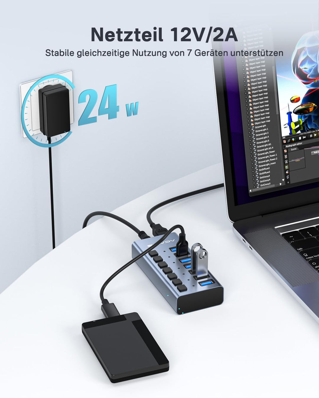 ACASIS Powered USB Hub,10 Ports USB 3.1 Hub with 10Gbps Data Speed, Individual On/Off Switches, 12V4