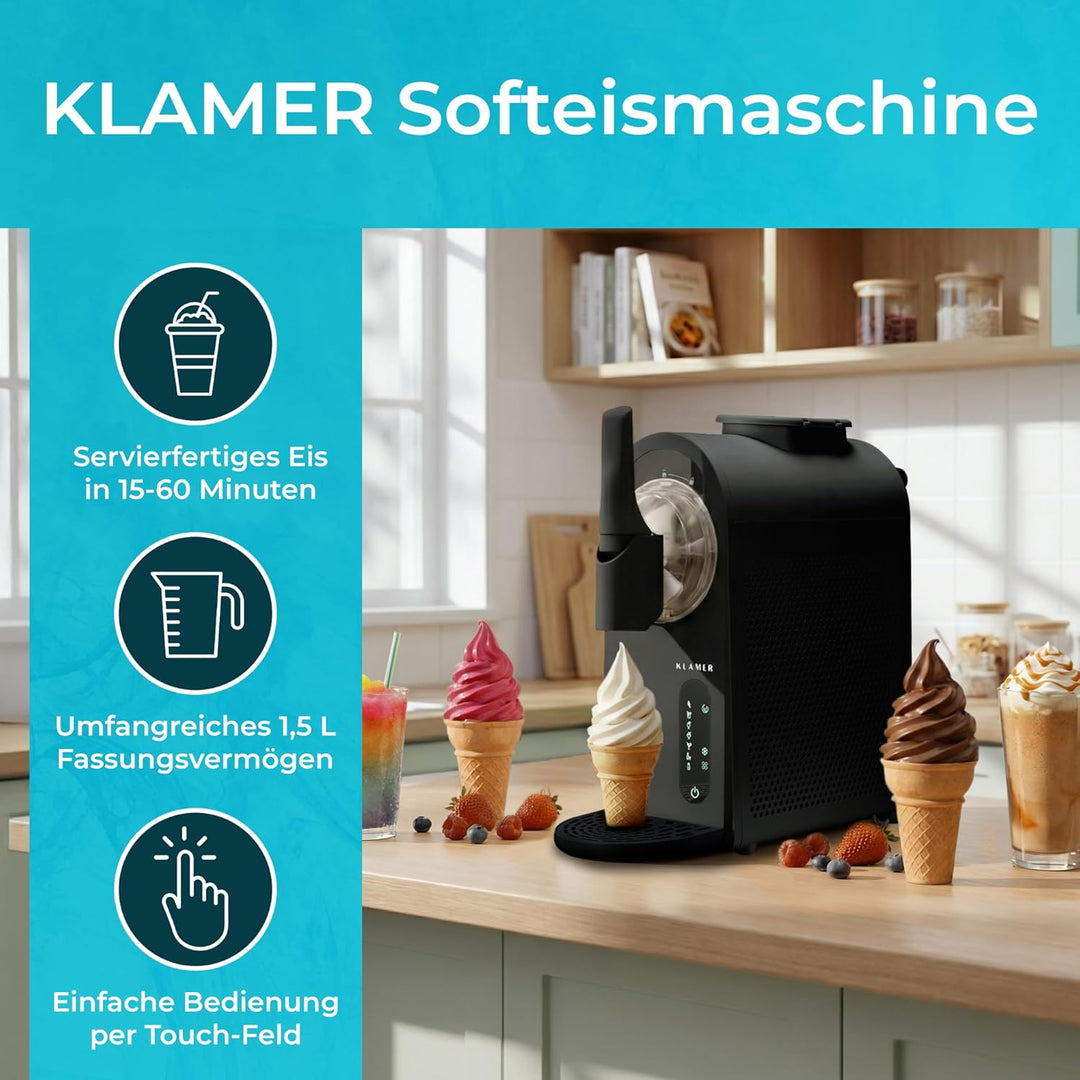 KLAMER Softeismaschine, Eismaschine & Slush Maschine mit 7 Programmen: Softeis, Slushie, Frappé uvm,