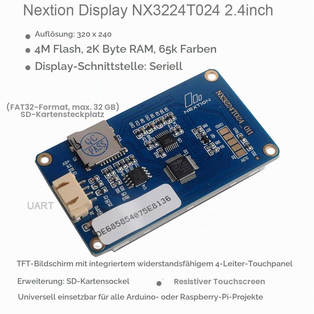 DIYmalls Nextion 2,4 Zoll HMI Display resistiver Touchscreen 5V TFT LCD 320x240 für Arduino ESP32 (N