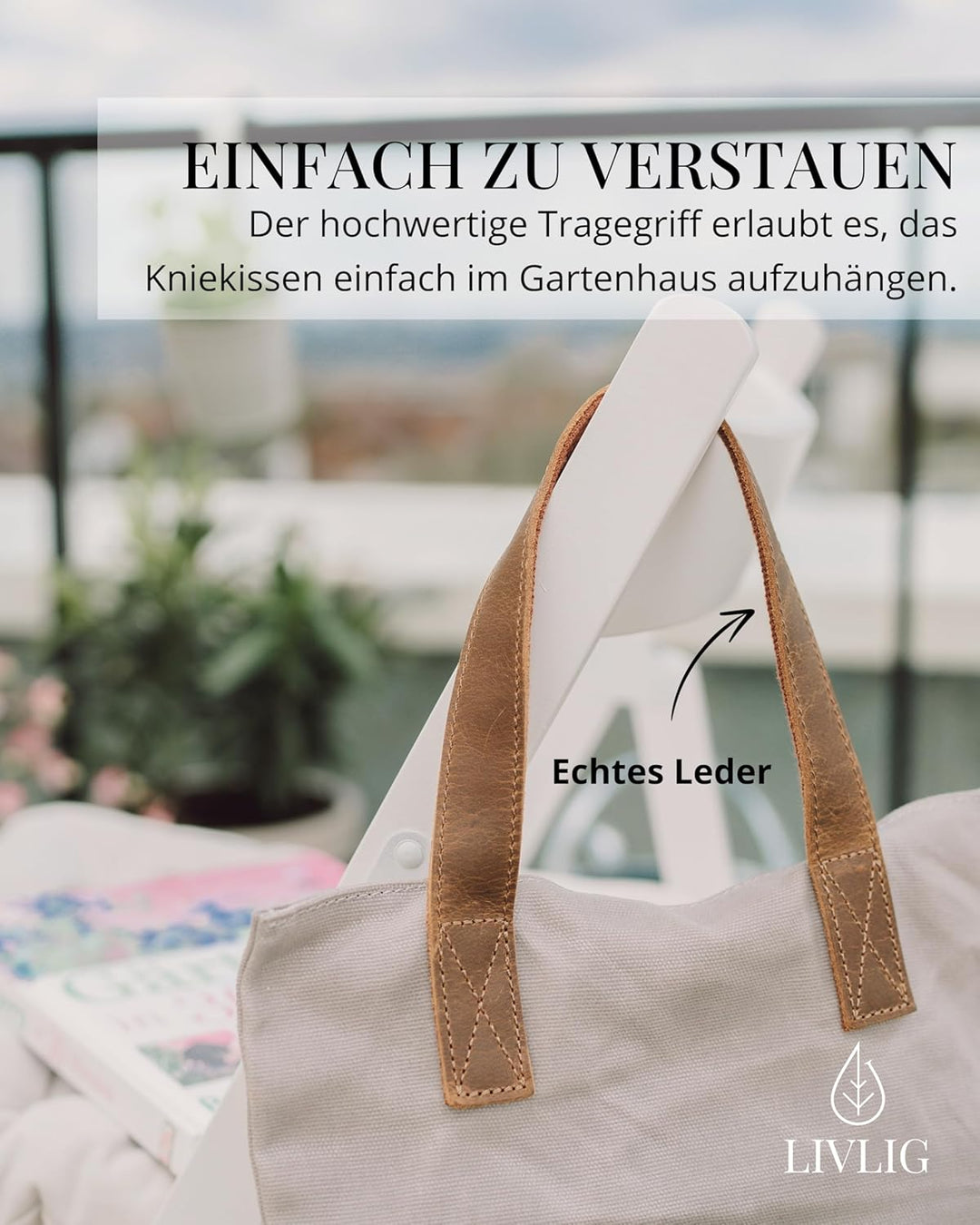 Livlig53 Garten Kniekissen aus gewachstem Canvas und Ledergriff. Kniepolster geeignet für Garten, We