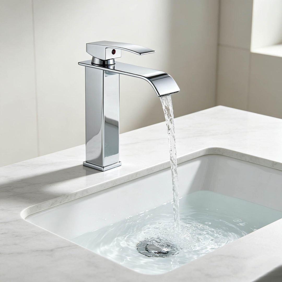 JUNSHENG Badezimmer-Wasserhahn, Moderner Einhebel-Badezimmerwaschbeckenarmatur, elektrolytische Besc