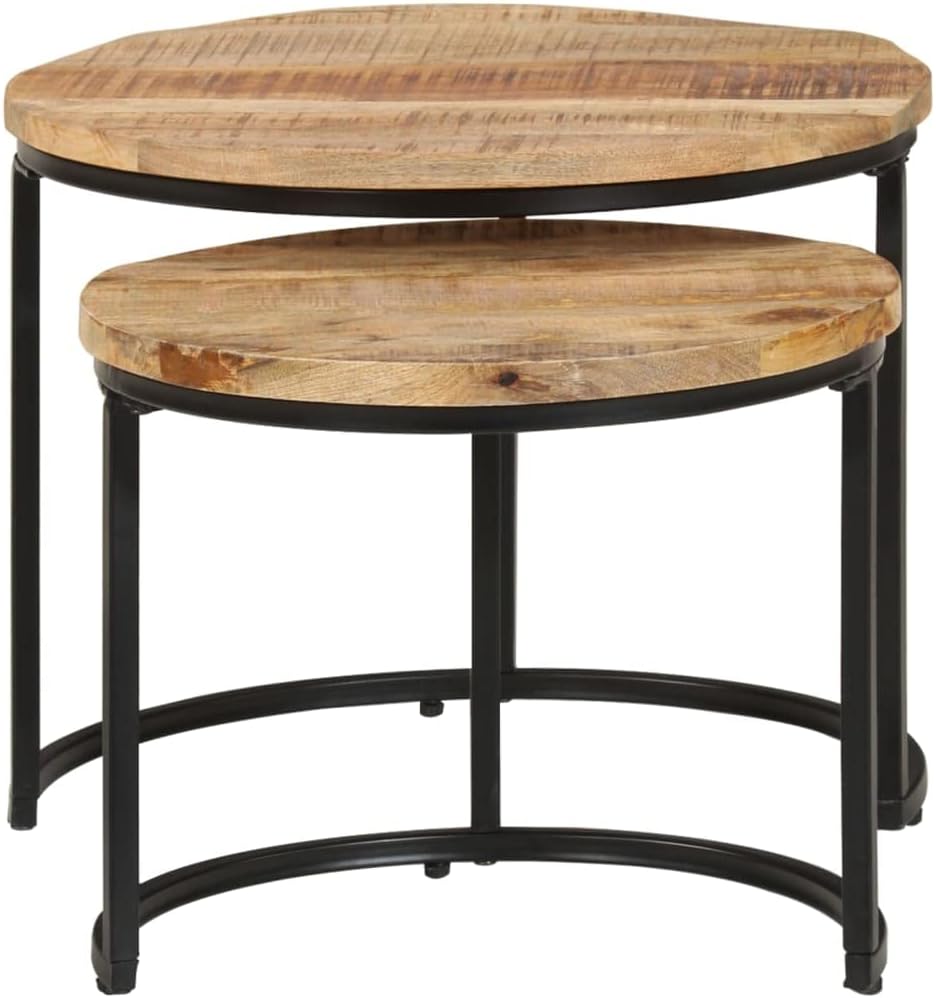 vidaXL Raues Mangoholz Satztisch 2-TLG. Couchtisch Beistelltisch Wohnzimmertisch Kaffeetisch Sofatis