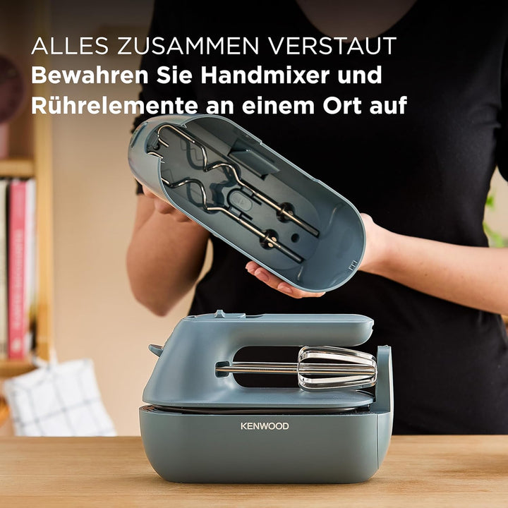 Kenwood Handmixer QuickMix Go HMP40.000GY, tragbar dank integriertem Koffer, Inklusive Edelstahl Sch
