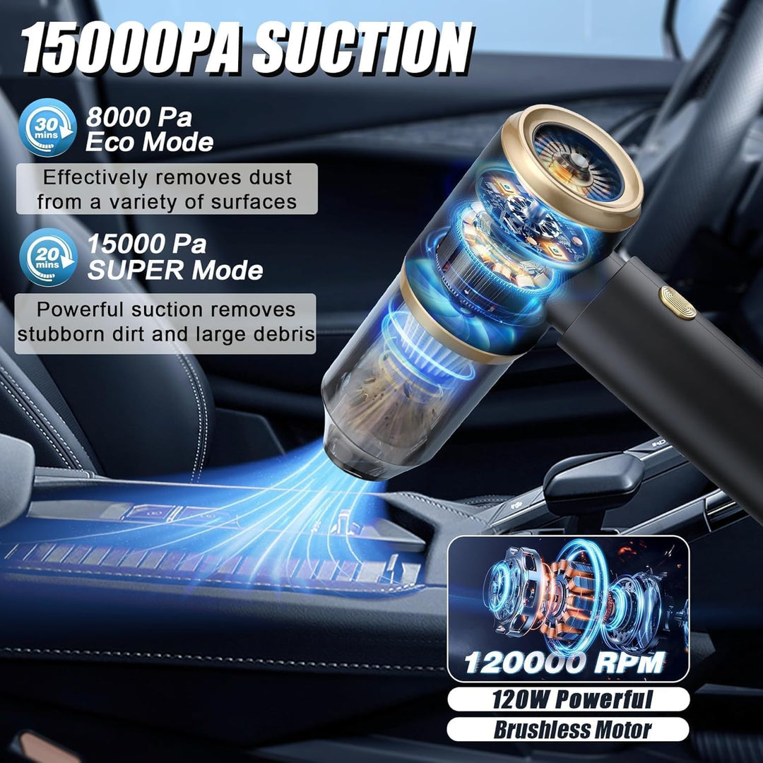 Handstaubsauger, 15000Pa Handstaubsauger Akku Kabellos, 4 In 1 Leistungsstarker Auto Staubsauger Sta
