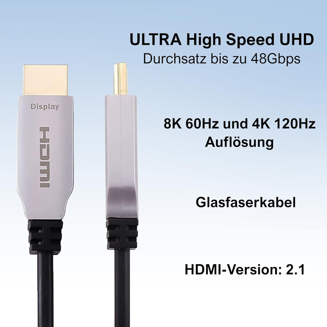 8K HDMI Fibre Optic Cable 10M HDMI 2.1 48Gbps 8K @ 60Hz 4K @ 120Hz Dynamic HDR/eARC/HDCP 2.2/3D Slim