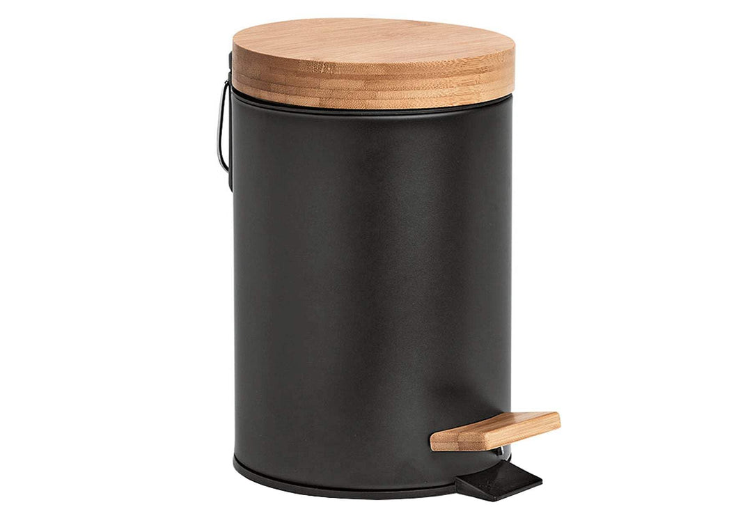 Zeller Present 18910 Kosmetikeimer, 3 ltr., Metall/Bambus, schwarz, Soft-Close, Circa 16,8x24 cm