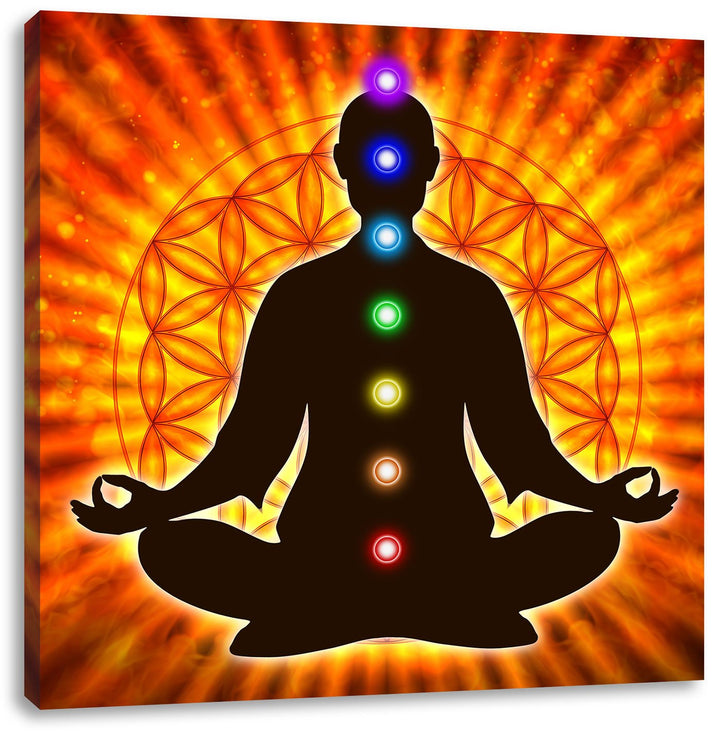 Pixxprint Meditation mit den 7 Chakren als Leinwandbild/Grösse: 70x70 cm/Wandbild/Kunstdruck/fertig