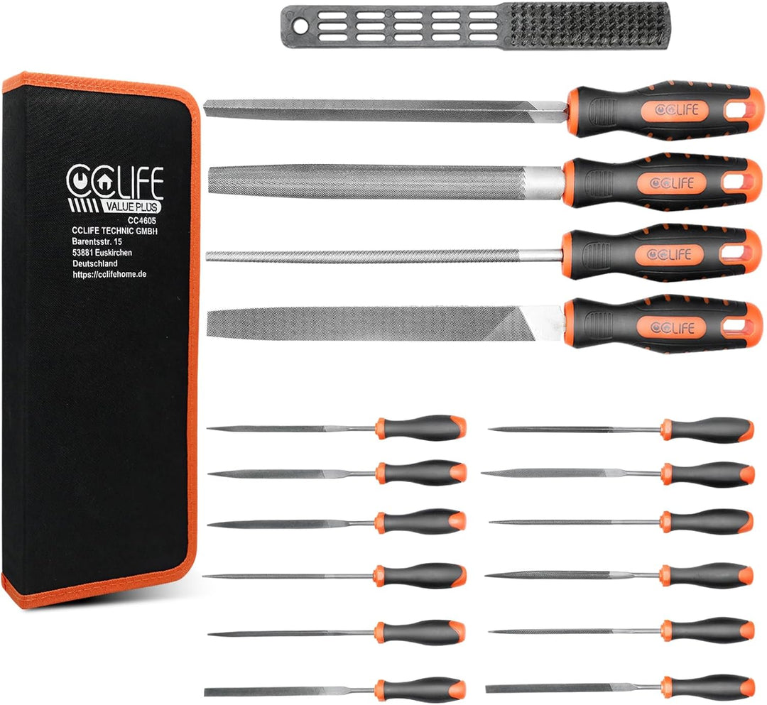 CCLIFE Feilenset 17tlg Profi Werkstattfeilen Set enthält 4tlg Grosse Metallfeilen, 12tlg Klein Nadel