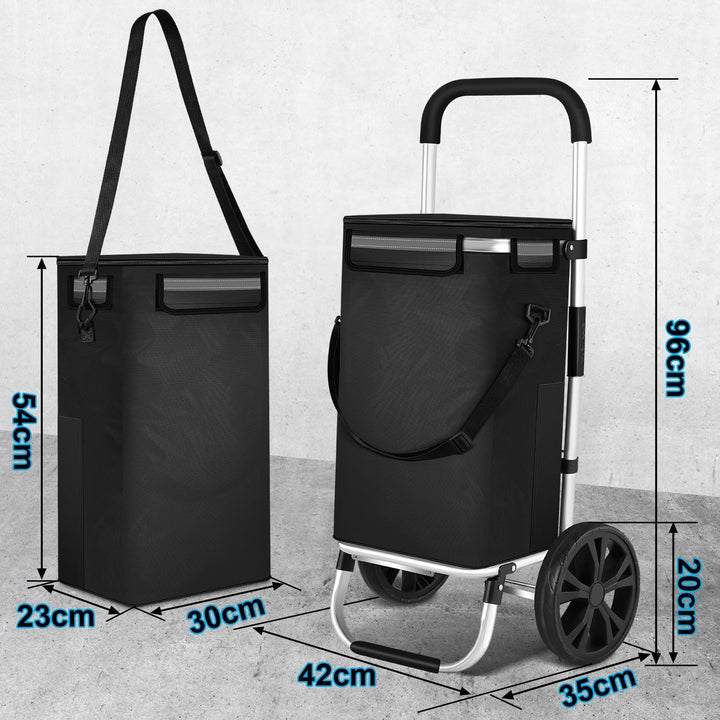 Einkaufstrolley klappbar mit Kühlfach, 40 L Einkaufswagen mit Rollen, abnehmbare Einkaufstasche, Han
