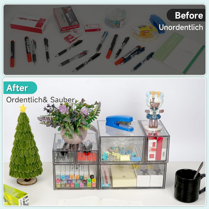Acryl Schreibtisch Organizer mit 6-Schubladen, Make up Organizer Kunststoff, 23x16,5x28,5 cm, Klare