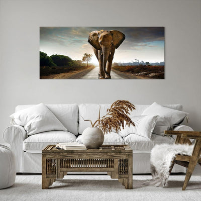 Wandbilder Dekoration Wohnzimmer Elefant Strasse Landschaft Panorama Bilder auf Leinwand 120x50cm Le