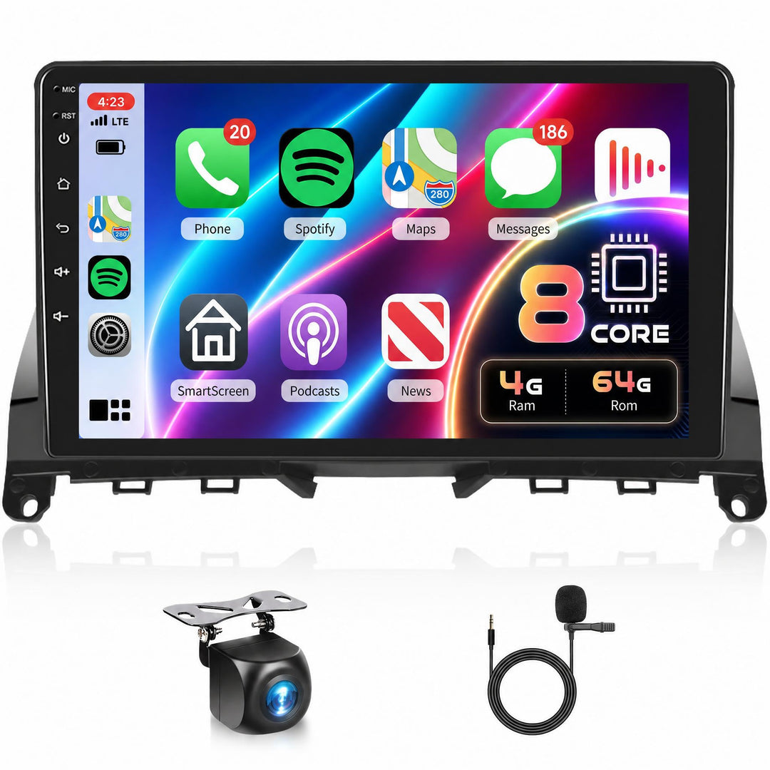 Hodozzy 8 Core Autoradio 4G+64G für Mercedes-Benz C-Klasse W204 S204 2007-2010 Android 9 Zoll IPS Bi