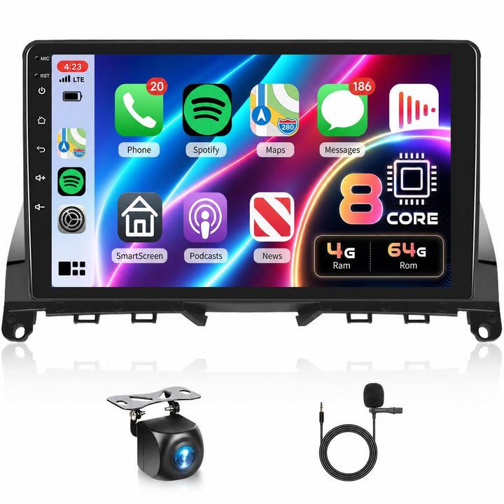 Hodozzy 8 Core Autoradio 4G+64G für Mercedes-Benz C-Klasse W204 S204 2007-2010 Android 9 Zoll IPS Bi