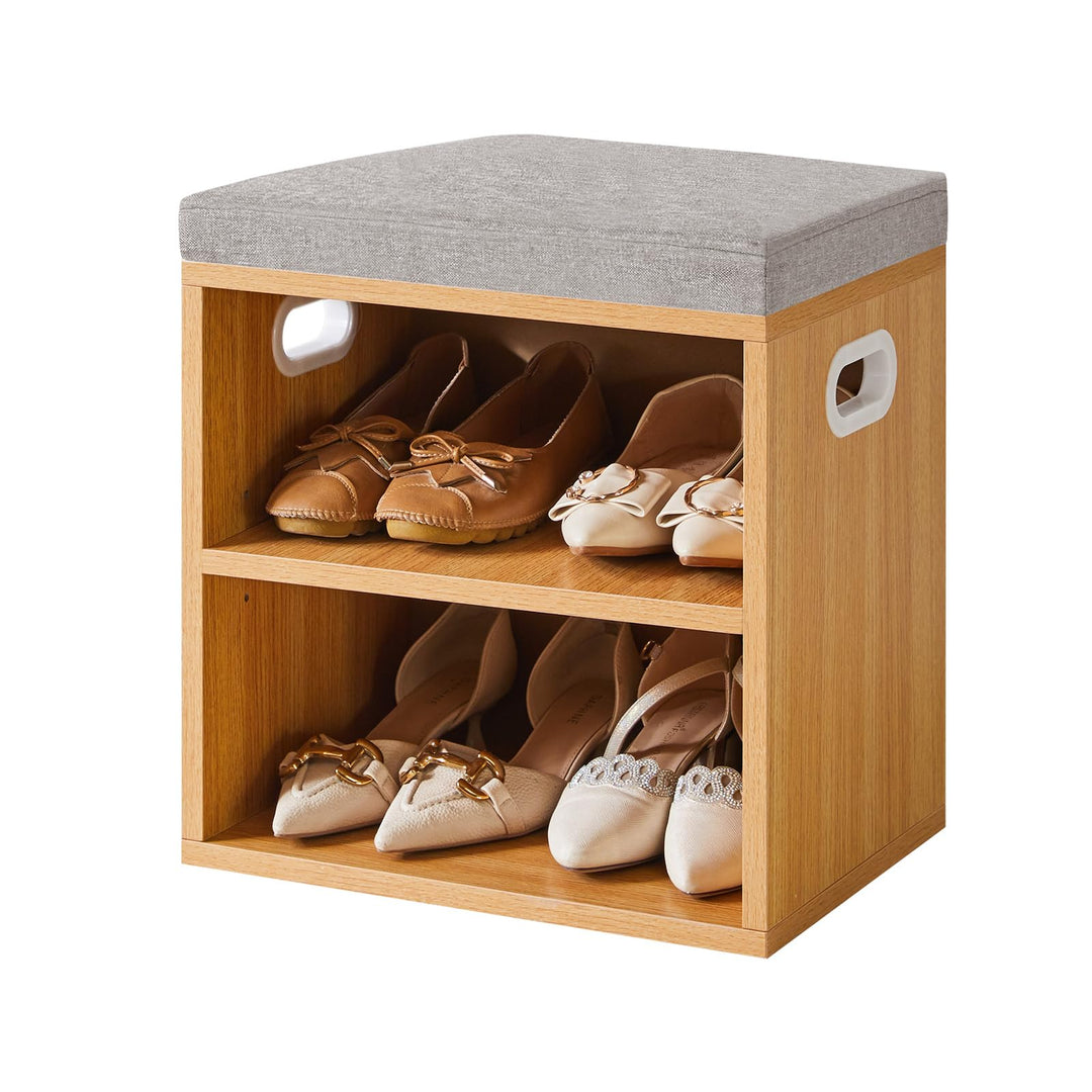 YMYNY Schuh Aufbewahrungsbank mit Sitzkissen, 2-Tier Schuh Rack mit gepolstertem Sitz, justierbarer