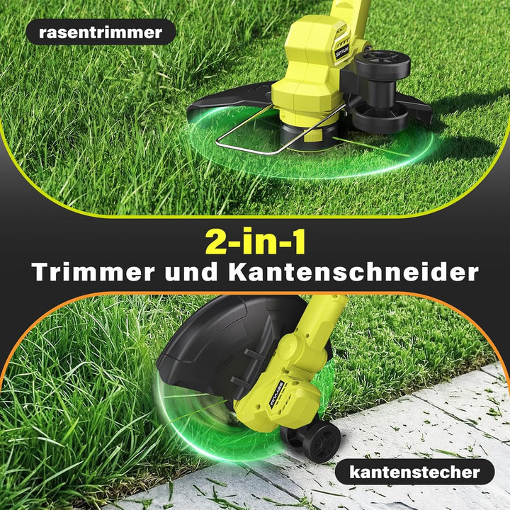 Akku Rasentrimmer,Elektro Rasentrimmer mit 2 X 2.0Ah Akkus und Ladegerätn,Schnittbreite 300mm Freisc