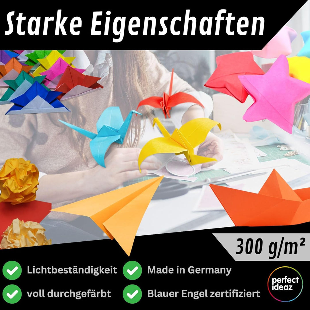 perfect ideaz 50 Blatt Fotokarton DIN-A2, 10 Farben, stabiler recycling Karton 300 g/m², Made in Ger