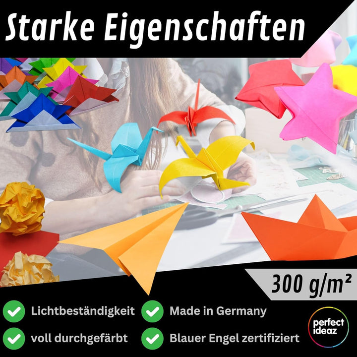 perfect ideaz 50 Blatt Fotokarton DIN-A2, 10 Farben, stabiler recycling Karton 300 g/m², Made in Ger