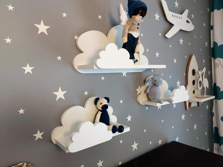 Wolkenregale für Kinderzimmer Set Fantasy EKSTRA – 3er Set Regale aus MDF – komplett weiss – Premium