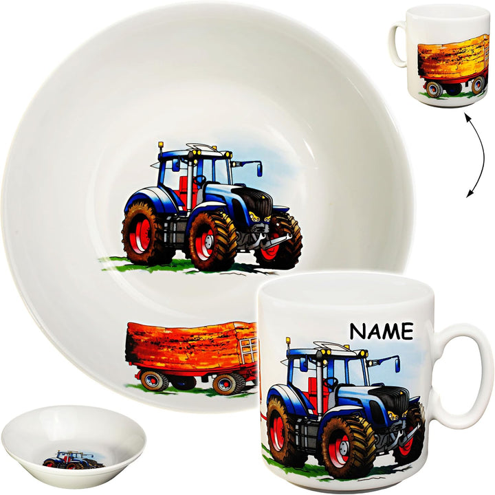 alles-meine.de GmbH 2 TLG. Set Tasse + hoher Teller/Suppenteller/Müslischale - Traktor - Trecker mit